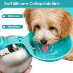 2 in 1 Portable Dog Water Bottle - 10oz Stainless Steel No-Spill Travel Pet Water Dispenser with Silicone Bowl