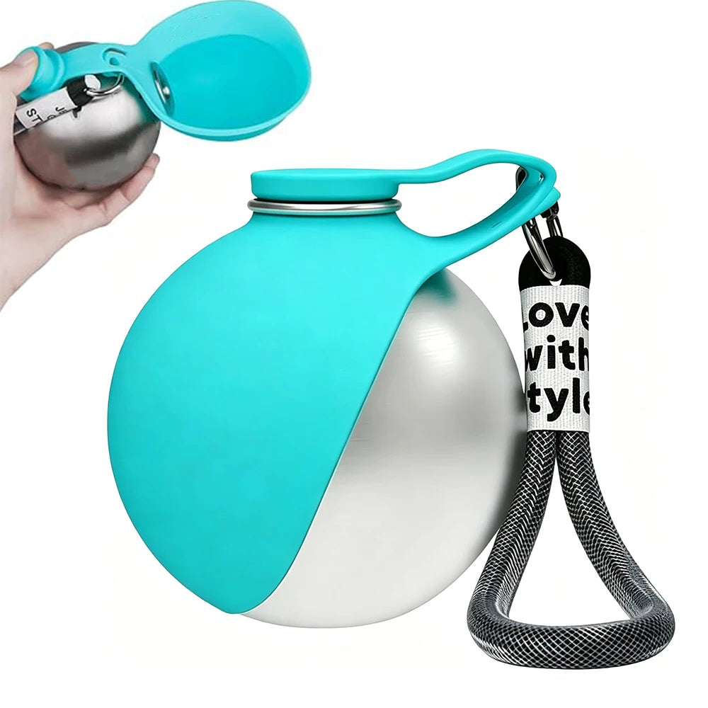 2 in 1 Portable Dog Water Bottle - 10oz Stainless Steel No-Spill Travel Pet Water Dispenser with Silicone Bowl