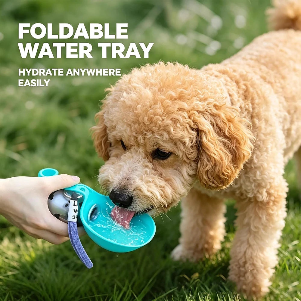 2 in 1 Portable Dog Water Bottle - 10oz Stainless Steel No-Spill Travel Pet Water Dispenser with Silicone Bowl