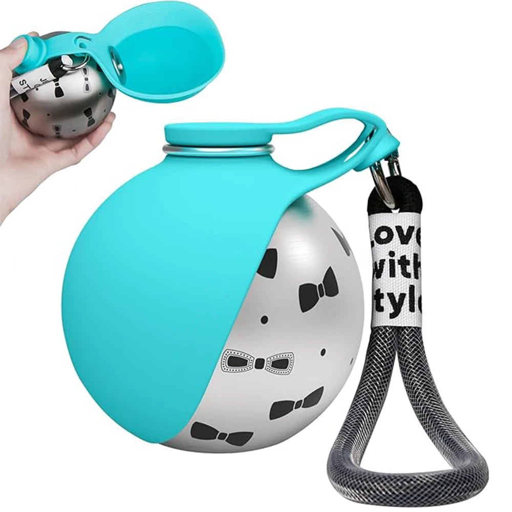 2 in 1 Portable Dog Water Bottle - 10oz Stainless Steel No-Spill Travel Pet Water Dispenser with Silicone Bowl