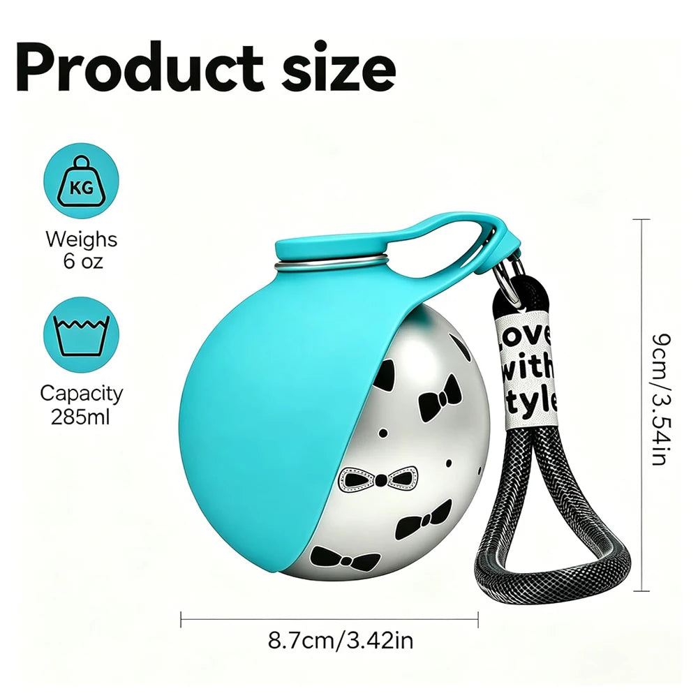 2 in 1 Portable Dog Water Bottle - 10oz Stainless Steel No-Spill Travel Pet Water Dispenser with Silicone Bowl